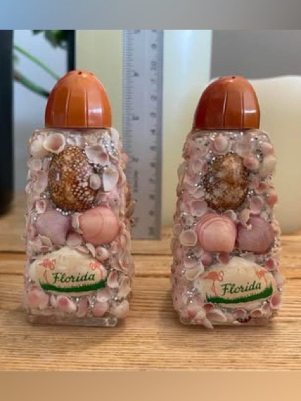 Vintage Florida Seashell Souvenir Salt & Pepper Shakers Encrusted Shell Art